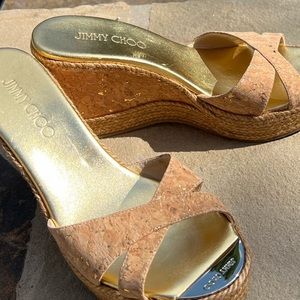 Jimmy Choo Cork Wedge Mule Gold Size 39/9